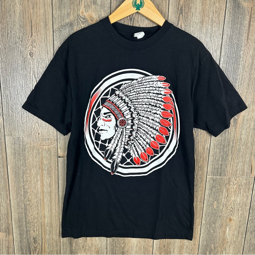 Vintage Native American Indian Headdress Tribal T-Shirt Adult Size Medium Black